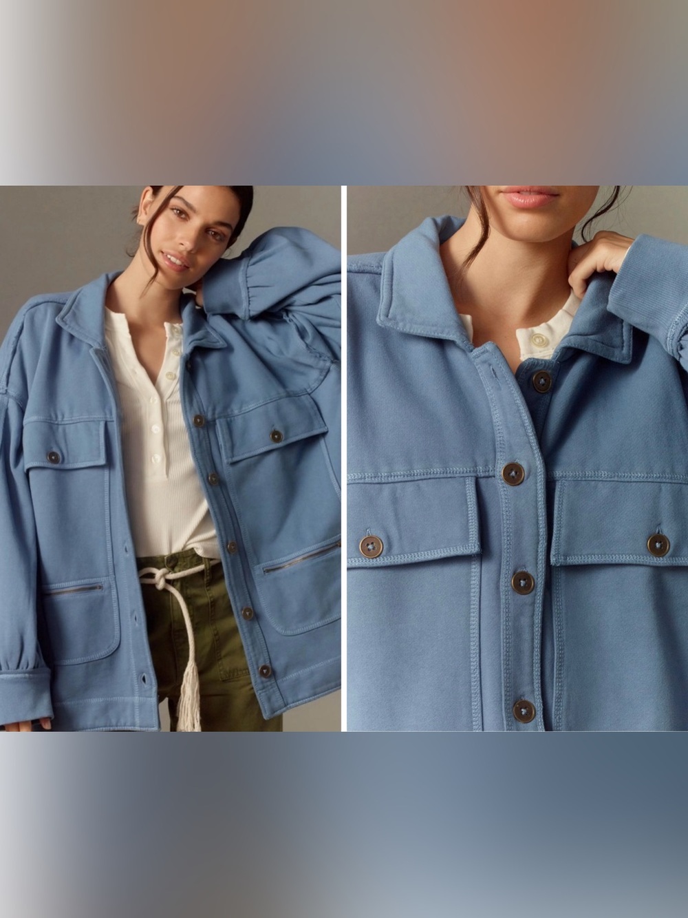 NWT new small Anthropologie pilcro cotton micro fleece utility jacket bluw